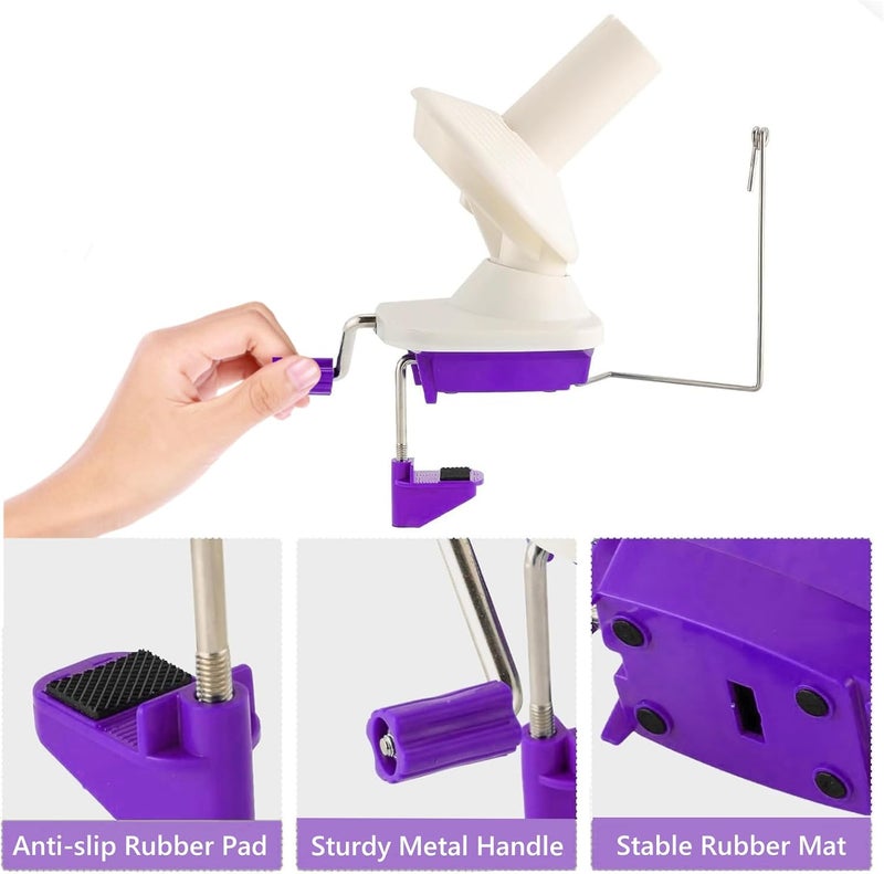 RRigo Yarn Ball Winder, Hand Purple Ball Winders for Yarn, Yarn Winder with Easy Installation for Yarn Storage +2PCS Adjustable Knitting Loop Crochet+10 PCS Stitch Knitting Needles +10 PCS Plastic Needles - Image 4